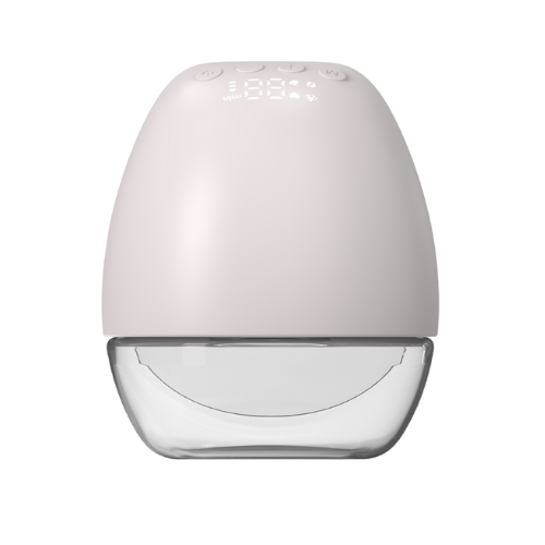 Bloome wearable breast pump with a white body and transparent bottom container.